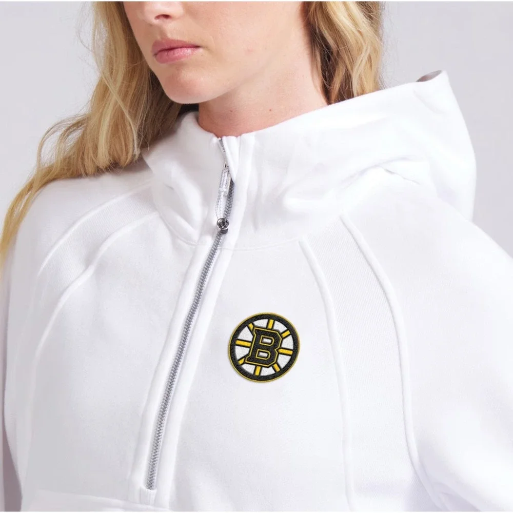 Lululemon Boston Bruins Scuba Hoodie Womens M/L White Oversized Half Zip NEW NET